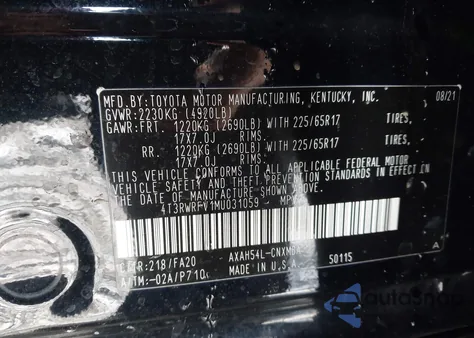 2021 Toyota Rav4 Hybrid Xle from USA, damaged, VIN 4T3RWRFV1MU031059